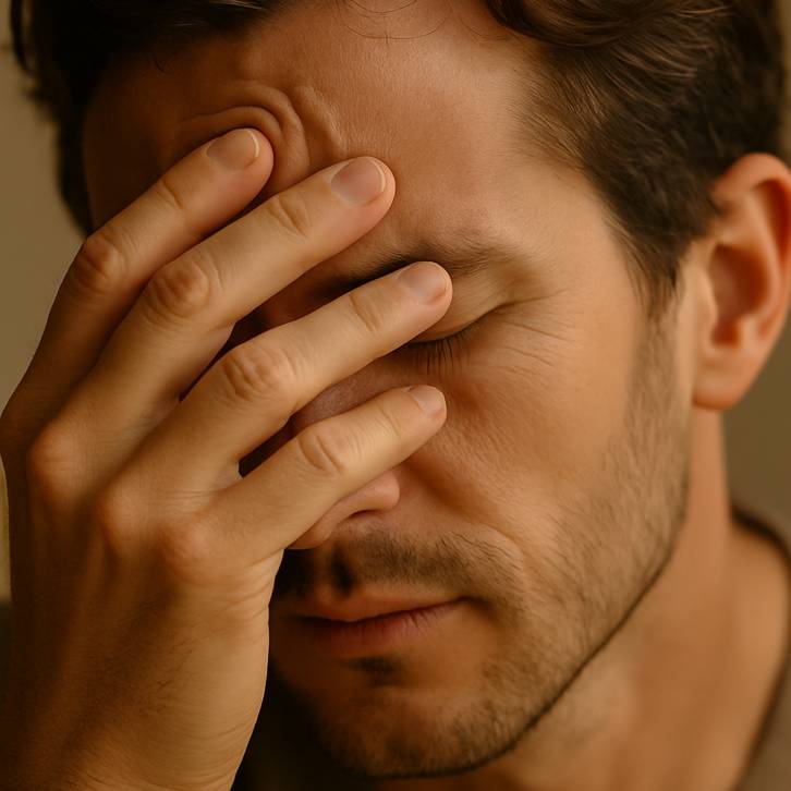 Hombre con signos de estrés, asociado al aumento del cortisol.